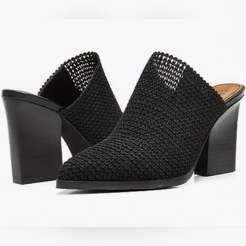 DONALD PLINER VAMI Black Slip-on Mules, Textured Stretch Upper, Size 7